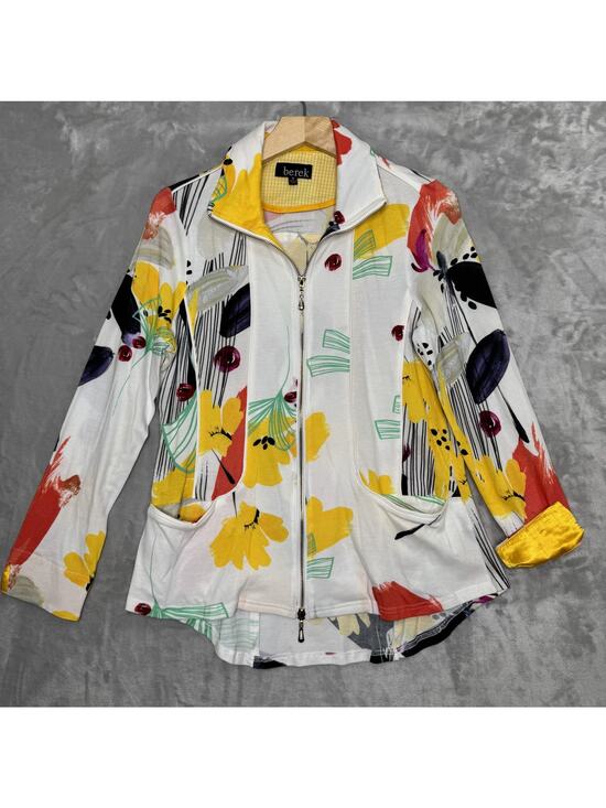 berek Jackets & Blazers - Berek Jacket Womens Medium Multicolor Floral Full Zip Pockets Artsy Print Modern